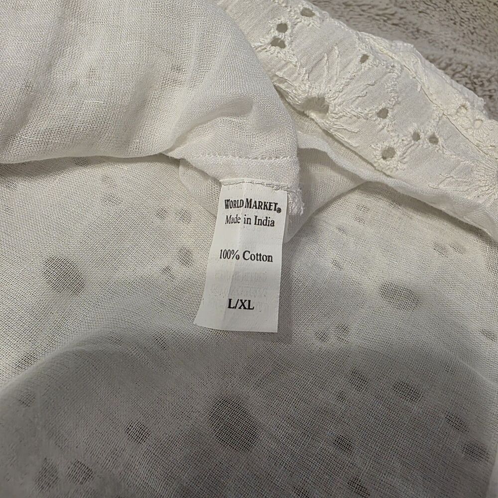 World Market White Eyelet Dress Large XL Flutter Sleeve Country Cowgirl Cotton - Picture 5 of 7